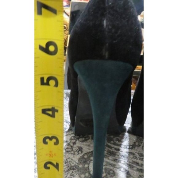 Qupid Retro Black & Green Suede Leather Peep Toe Platform Heels with buckles - Picture 5 of 15